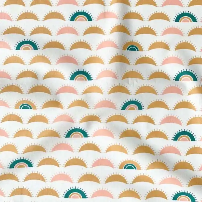 Kracherpreis DOMOTEX Baumwoll-Deko in Weiß mit Sonnenuntergangsdruck