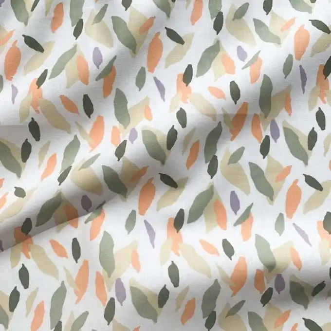 Billig Cretonne Baumwolle Blätter grün orange