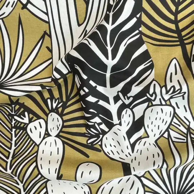 Baumwollhalbpanama-Stoff Ocker Cactus-Muster 150cm Billig