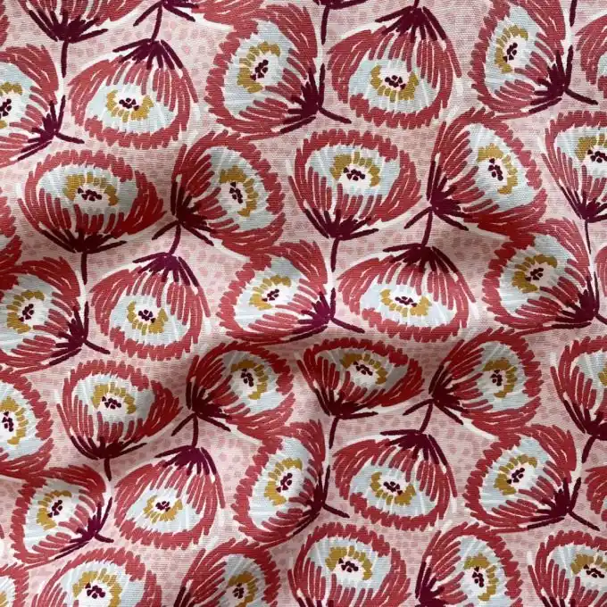 Neue Kollektion Halbpanama Baumwolle Blumen senfgelb