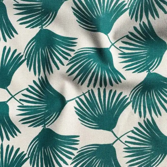 Halbpanama Baumwolle taupe Blätter smaragdgrün Angebot