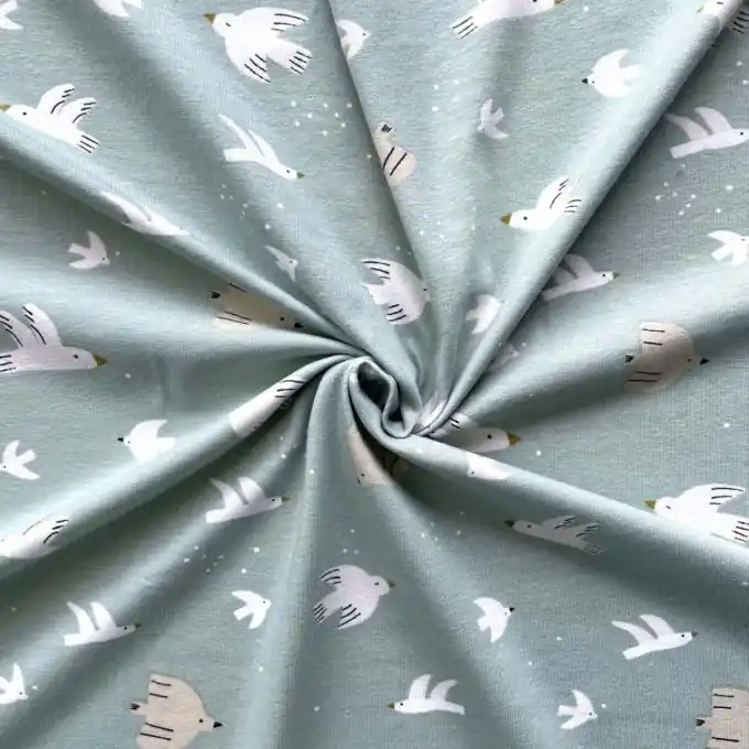Im Trend Jersey Baumwolle Seegrün Schwalbe weiß