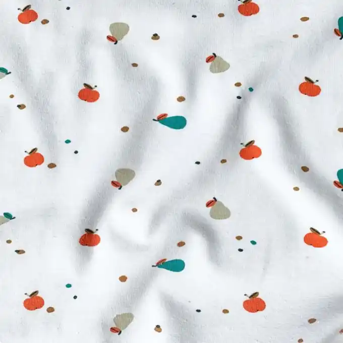 Jersey Baumwolle Äpfel Birnen weiß Ausverkauf