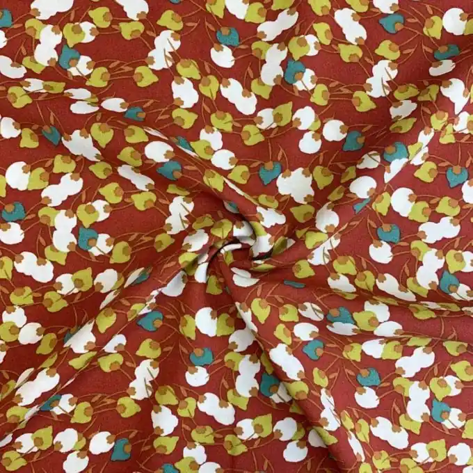 Direktkauf Popeline Viskose rostrot Seerosen