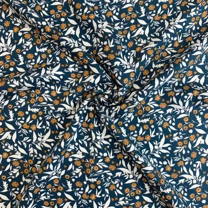 Viskose-Popeline Blau Nacht Motiv Garten, 150cm Breit Gleich Bestellen