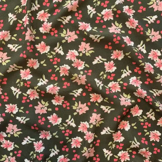 Ausverkauf Popeline Viskose khaki Blumen rosa