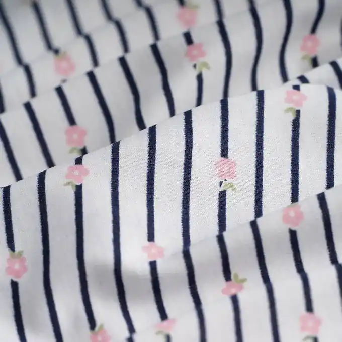 Markenware Baumwolljersey Streifen Blumen Ecru