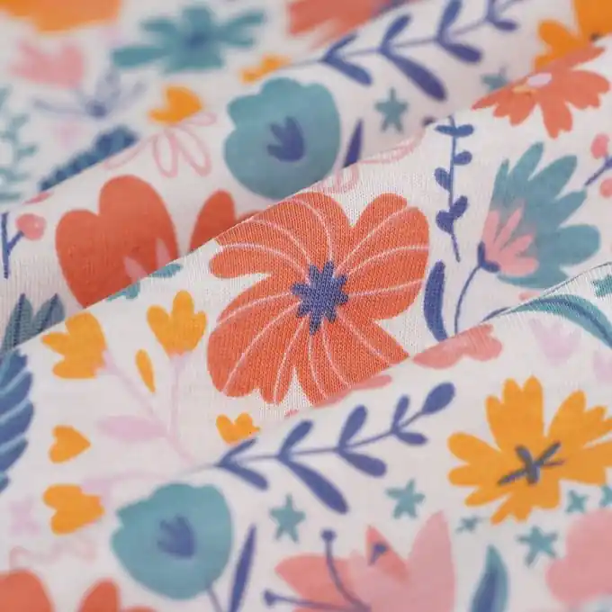 Neue Ware Baumwolljersey Blumen Orange Rosa Ecru