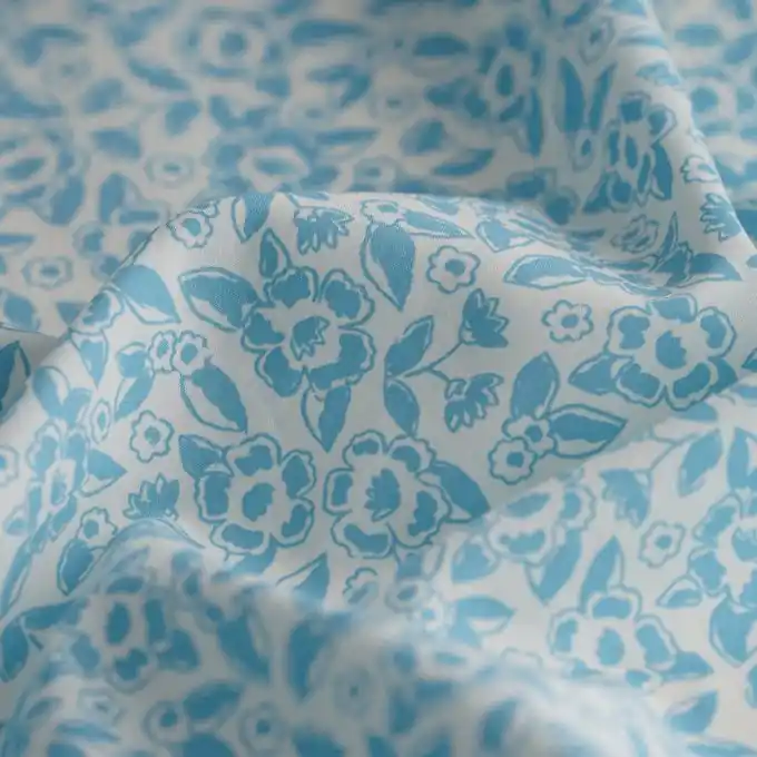 Popeline Baumwolle blau ecru Nur Für Kurze Zeit