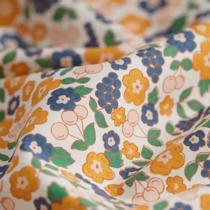 Ab Werk Popeline Baumwolle Früchte Blumen bunt