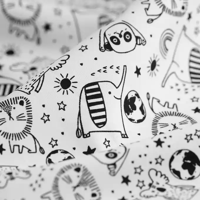 Kostenloser Rückversand Popeline Bio Baummwolle Tiere schwarz weiß