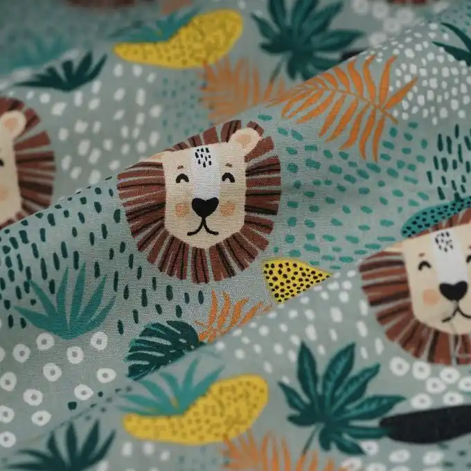 Popeline Baumwolle Löwe Blätter grün Garantierte Lieferung