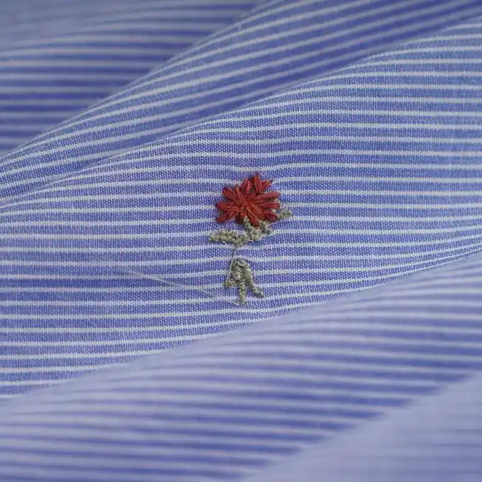 Baumwollstoff Streifen Blumen-Stickerei blau weiß Direkt Vom Hersteller