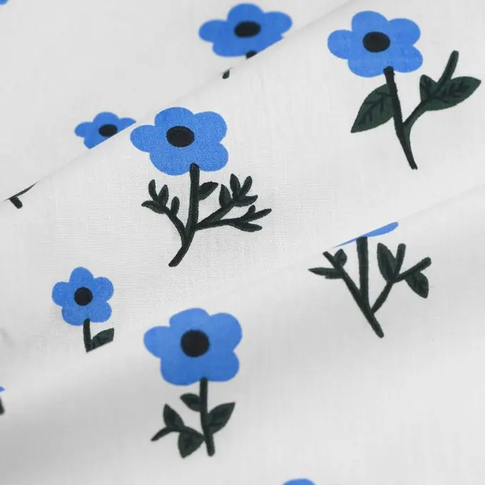 Kracherpreis Popeline Baumwolle Floral blau ecru