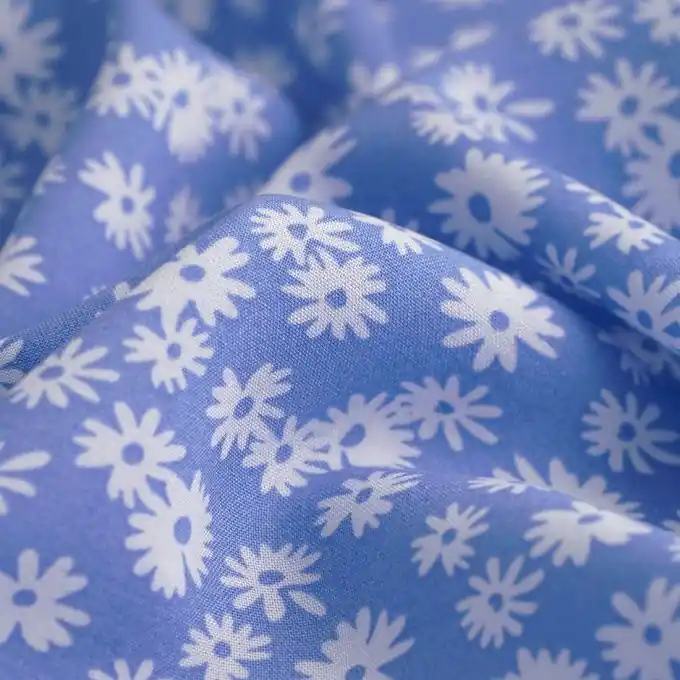 Popeline Viskose Blumen weiß blau Original