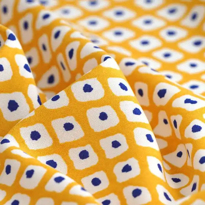 Viskose-Popeline Ecru blau senfgelb Neu