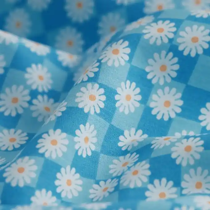 Limited Edition Baumwollpopeline Margueriten weiß türkis