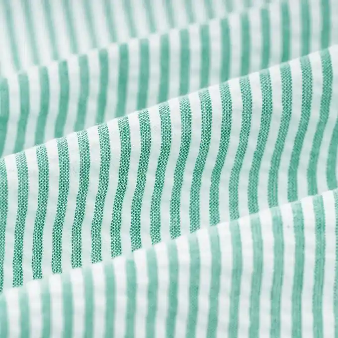 Zertifiziert Baumwollstoff Seersucker Streifen Grün