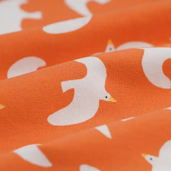 French Terry Vögel ecru orange Schneller Versand