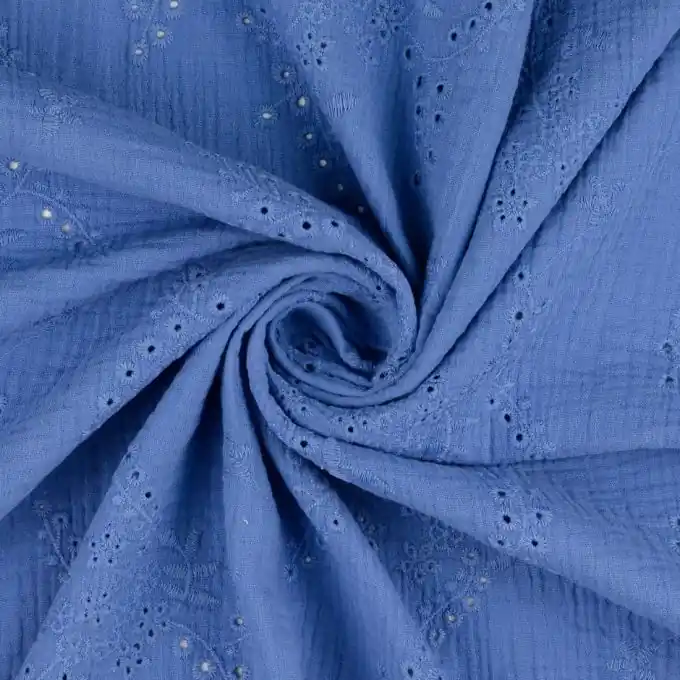 Musselin Broderie Anglaise Jeansblau Heute Kaufen