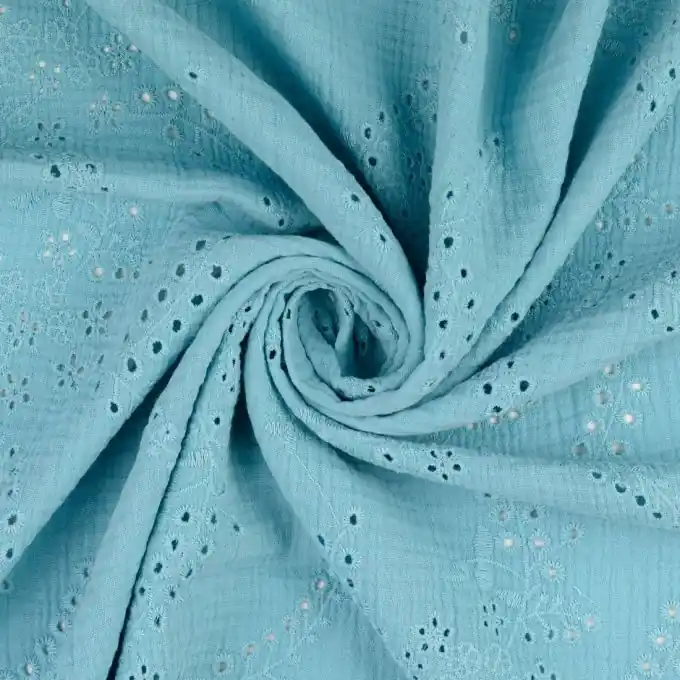 Musselin Broderie Anglaise Hellblau Premium