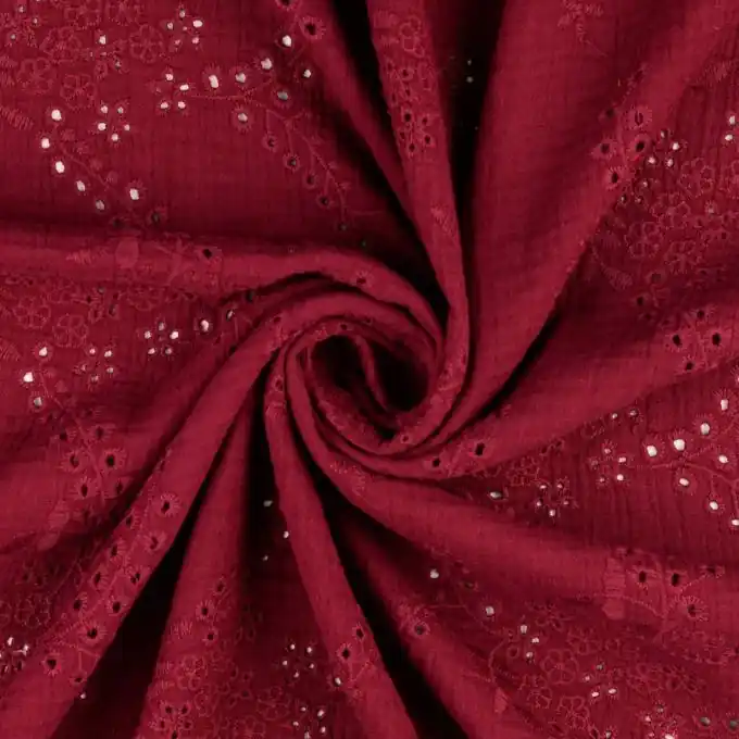 Abverkauf Musselin Broderie Anglaise weinrot