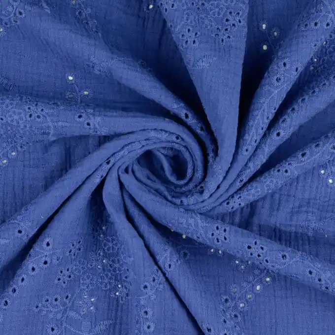 Musselin Broderie Anglaise Dunkelblau Neu