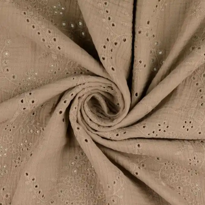 Musselin Broderie Anglaise taupe Knallerangebot