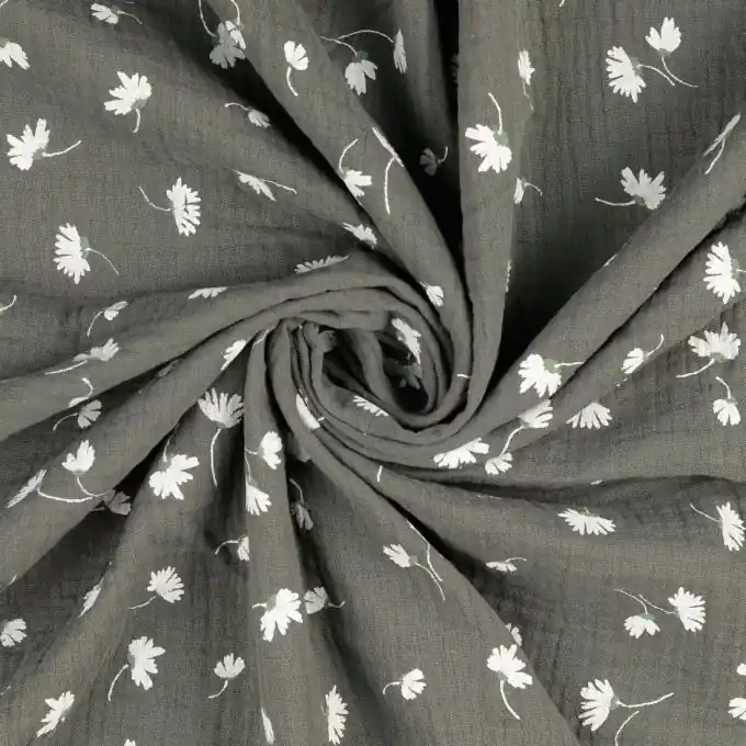 Ausverkauf Musselin kleine Blume khaki