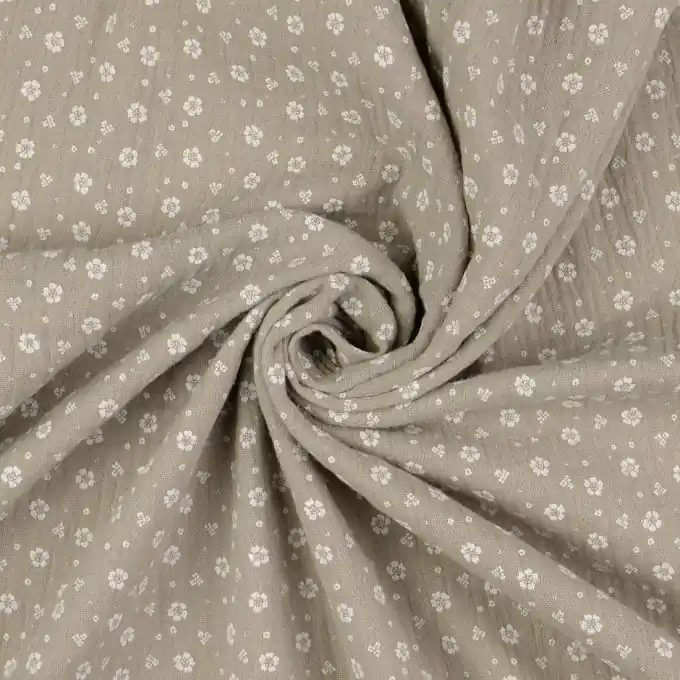 Premium Musselin kleine Blume hellgrau