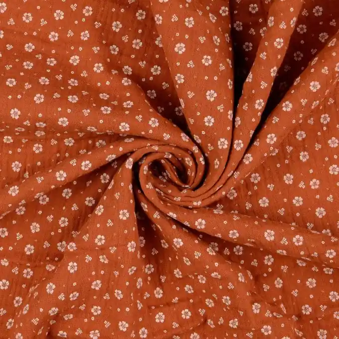 Geprüft Musselin kleine Blume terrakotta