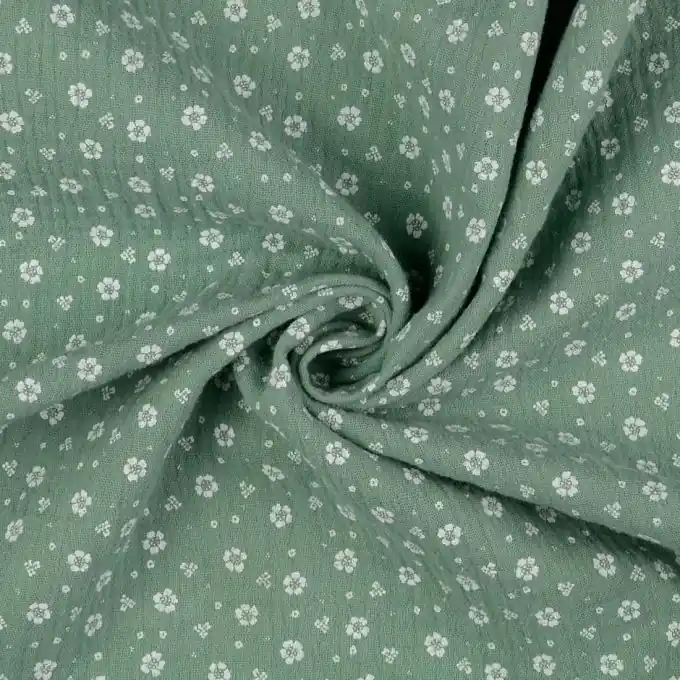 Sale Doppelgaze Stoff Petite Fleurette 133cm Breite – Mandelgrün
