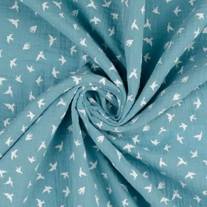 Musselin Vögel blau Kracherpreis