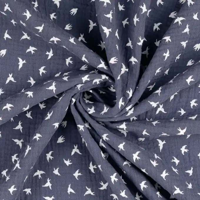 Musselin Vögel marineblau Wochenendangebot