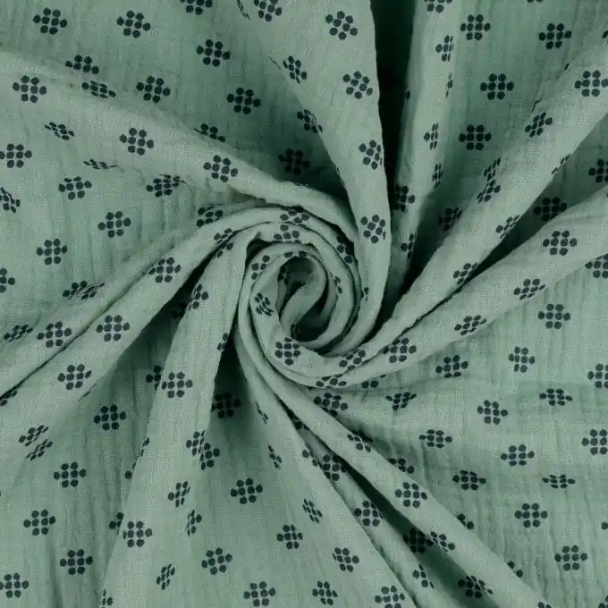 Doppelgaze Stoff Geometrische Punkte Mandelgrün 133 cm Breite Must-Have