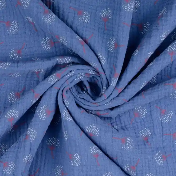 Kostenloser Rückversand Blaue Jeans Doppel Gaze Stoff Pollenmuster 133cm Breite