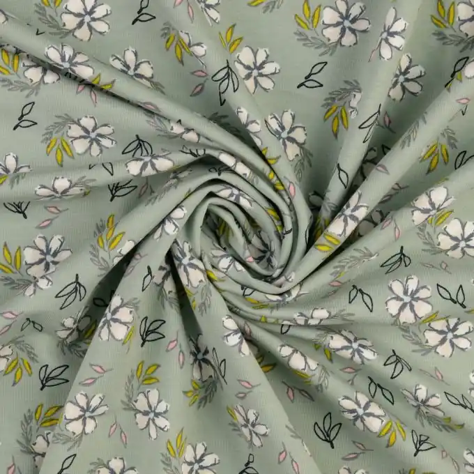 French Terry Bio mandelgrün Blumen Neu Im Sortiment