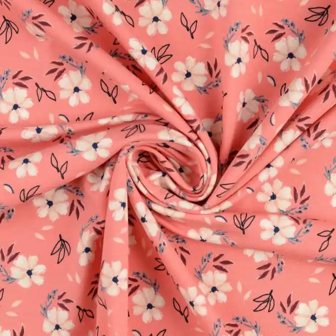 Großhandel Sweatshirtstoff French Terry Blumen rosa