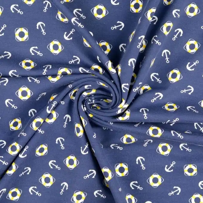 Geld-Zurück-Garantie French Terry Baumwolle Anker weiß gelb