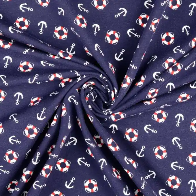 French Terry Baumwolle Anker Rot Weiß Sale