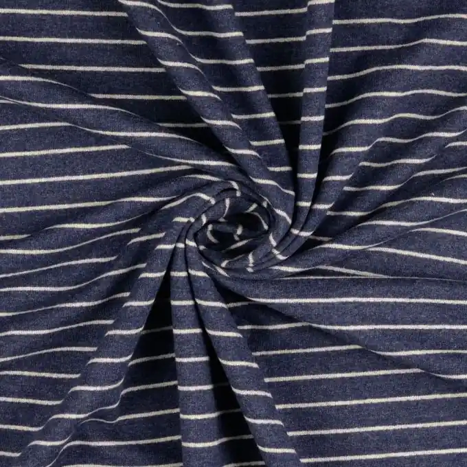 Top-Qualität French terry Marineblau meliert Streifen grau