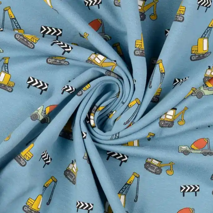 French Terry Sweater Blau Baustellen-Druck 148cm Heißes Angebot