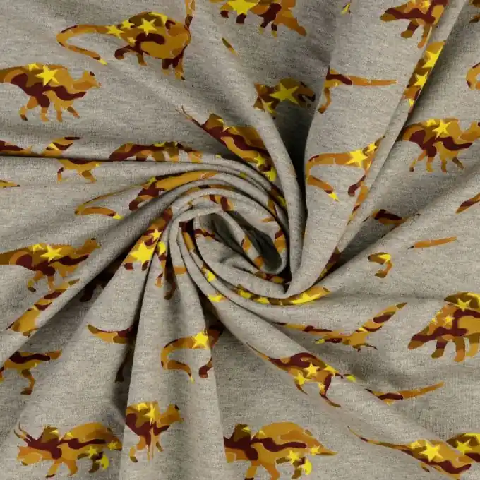 Angebot French Terry Dino Tarnmuster grau