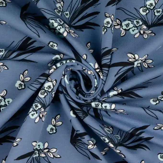 French Terry Savanenblüten jeansblau Preis Gesenkt