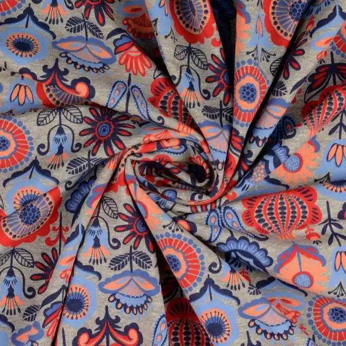 Im Trend French Terry blau rot grau