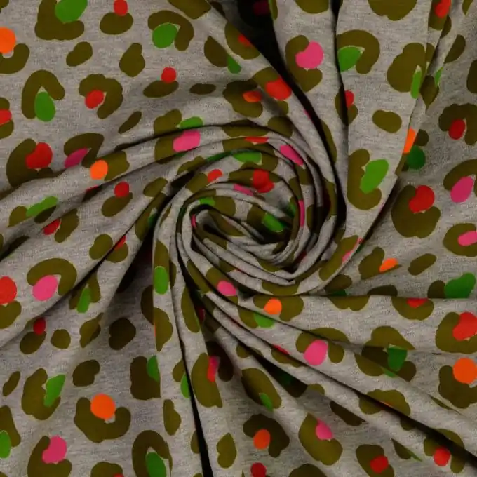 French Terry Sweatshirt Leopard Kaki/Grau 148cm Preis Gesenkt