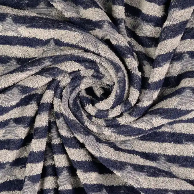 Heißes Angebot Jacquard-Frottee Streifen Sterne grau marineblau