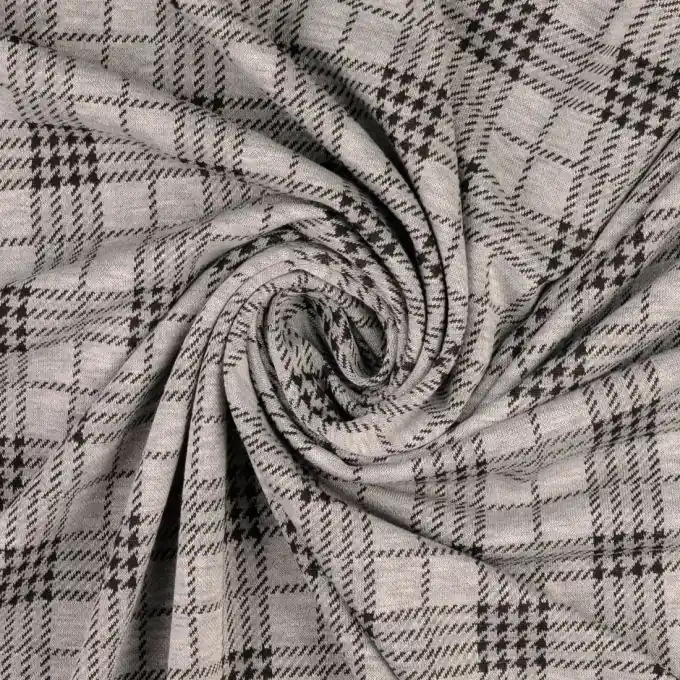 Top-Qualität Jacquard Strick Karo Tartan hellgrau