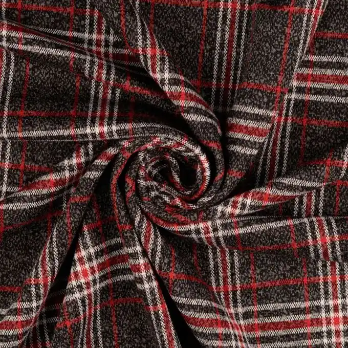 Im Trend Feines JacquardStoff mit grauem und rotem Schottenmuster