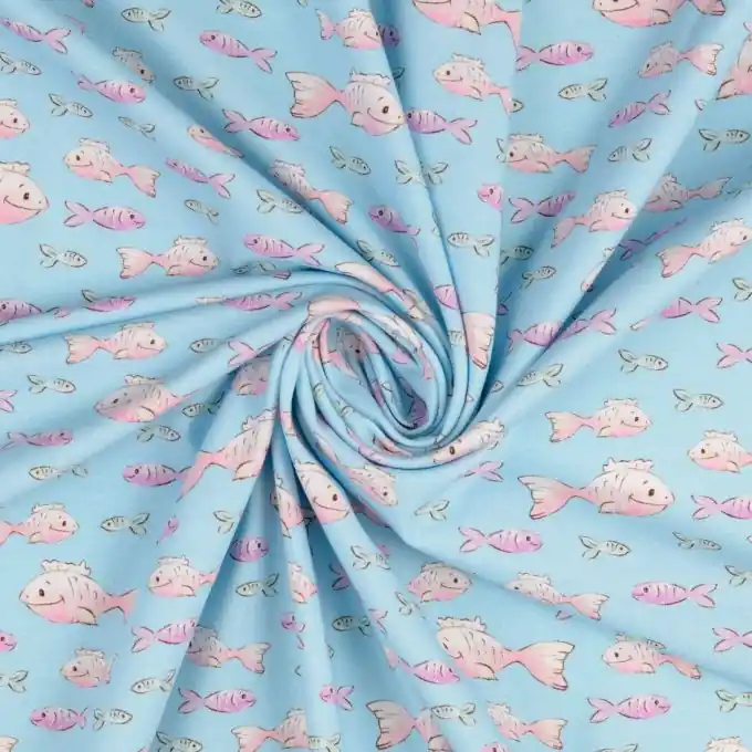 Beliebt Baumwolljersey Himmelblau Fische